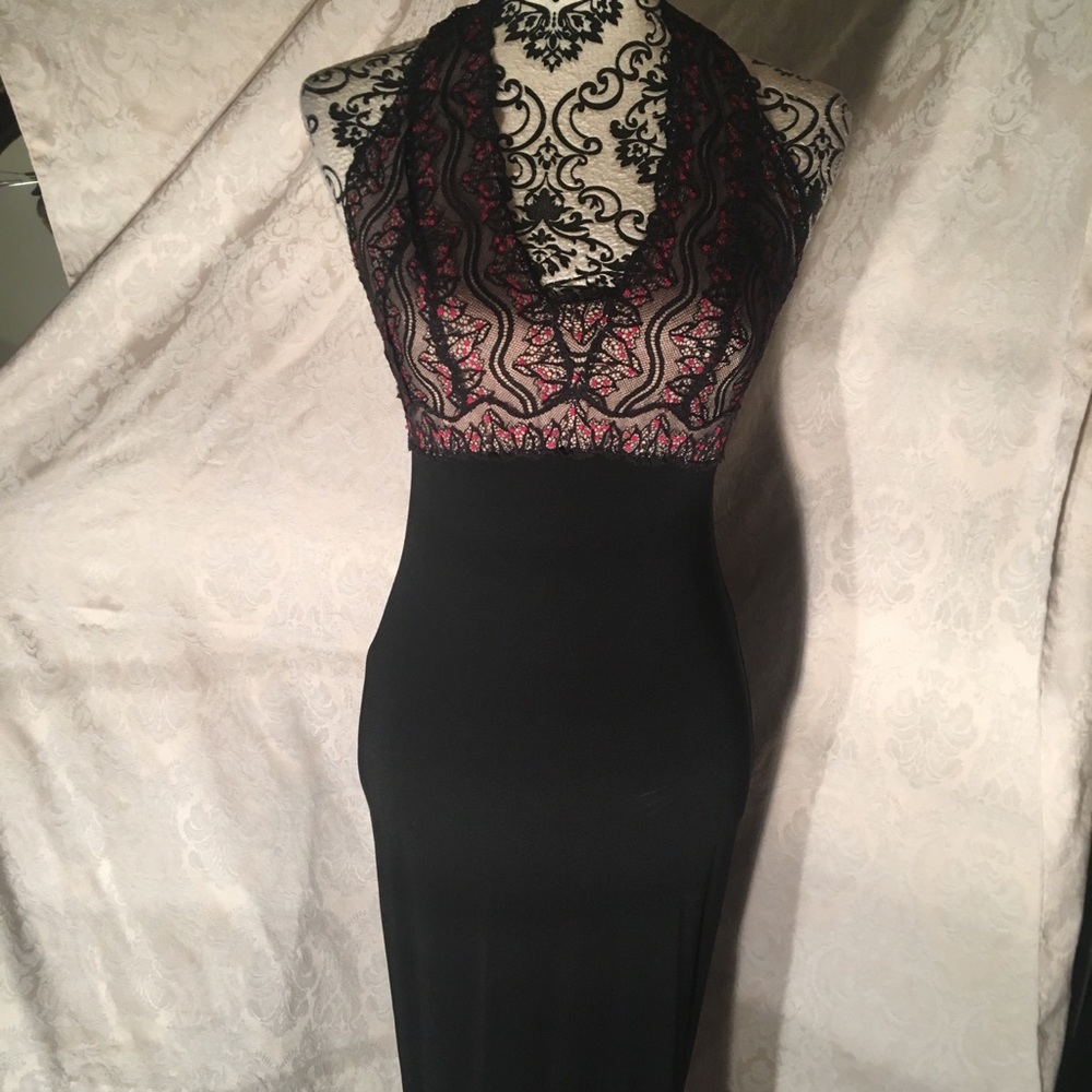 Lace halter top evening dress